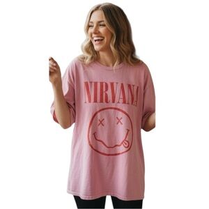 NWOT NIRVANA Mineral Wash Pink Tee with Red Graphic